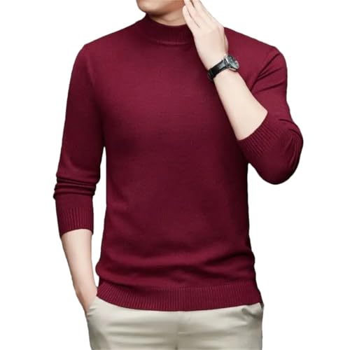 Men's Autumn Winter Half High Collar Solid Long Sleeved Sweater Casual Screw Thread Slim Knit Top