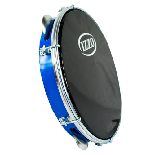 Pandeiro Izzo 10' ABS Azul com Pele Preta Corpo Leve e Resistente 6 Afinadores 5 Pares de Platinelas Flandres