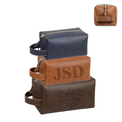 ELULAE Personalized Toiletry Bag Customizable PU Leather Bag Dopp Kit Waterproof Wash Bag Suitable for Travel Father's Day Gift Valentine's Day Gift Birthday Gift Christmas Gift (S-7in*3.5in*3.5in)