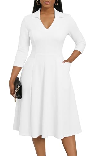 FANDEE Plus Size White Dress for Women - Printing Summer Midi Dresses for Wedding Guest Cocktail Party 5XL
