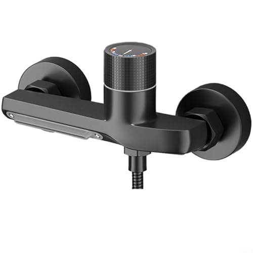 Aprilsunnyzone Grifo de cascada para bañera, válvula mezcladora de agua fría y caliente, montaje en pared, diseño de apertura en espiral, chapado en zinc, fácil instalación (negro)