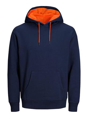 JACK & JONES Herren JJESOFT Sweat Hood, Kapuzenpullover, Navy Blazer/Shocking Orange, M 1