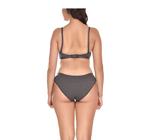 Image of Elina Women's Full Coverage Non Padded with Detachable Strap Cotton Hosiery Bra and Panty Set (Lovia Set)