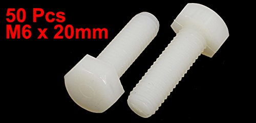Image of uxcell M6 x 20mm Full Thread Nylon Metric Hex Head Cap Screw Bolt 50 Pcs