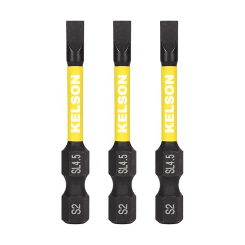Image of 3 x KELSON 4.5mm Flat-Head 50mm Impact Rated Screwdriver Bits Slotted Slot SL4.5 1/4" Universal