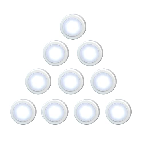 WRalwaysLX 10 Pack LED Cabinet Push Light, Operates On 3x1.5V AAA Batteries (Not Included) for Kitchen Under Cabinet Lighting, Closets, Cabinets, Counters……