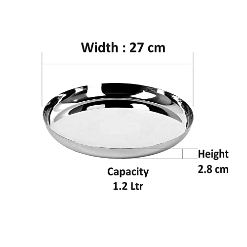 KC Stainless Steel Dinner Plate | Khumcha Plate | Thali Apple Shape Set of 4 Plates (Diamm. 27 Cms)