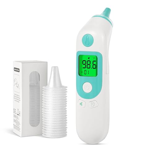 Thermometer for Adults and Kids, Accurate Baby Ear Thermometer with 3-Color Fever Indicator 40-Reading Memory F/&deg;C Switch Mute Mode with Carrying Bag (White)