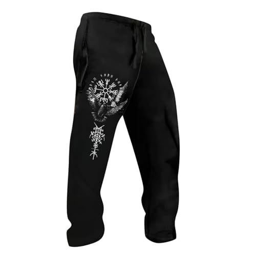 Pantalones de chándal largos para hombre, color negro, diseño vikingo, brújula, pantalones de entrenamiento, pantalones de chándal para otoño, pantalones de exterior, mitología nórdica, pantalones