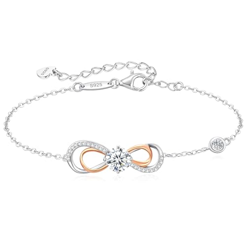Moissanite Infinity Heart Bracelets for Women,925 Sterling Silver,18K Gold Plated,Adjustable Anniversary Birthday Fine Jewelry Gifts for Wife Her Mom