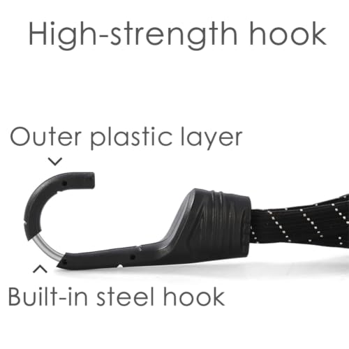 Image of Hodaqe 2Pcs Nylon Bungee Cord with Hooks for Motorcycle Helmet Black