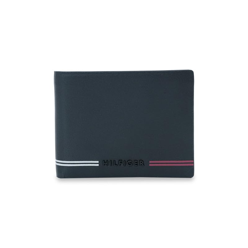 Image of Tommy Hilfiger Men's Leather Slimfold Wallet Escravos | Black Bifold with Coin Pocket & Card Slots | Designer & Stylish Gift