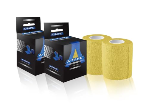 Image of A-Tape Cohesive Crepe (7.5cm X 4.5 mtr, Pack of 2) Elastic Self Adherent Crepe Bandage Breathable Self Adhesive Cohesive Bandage for Humans & Pets (Dogs, Cats, Birds) (Yellow)
