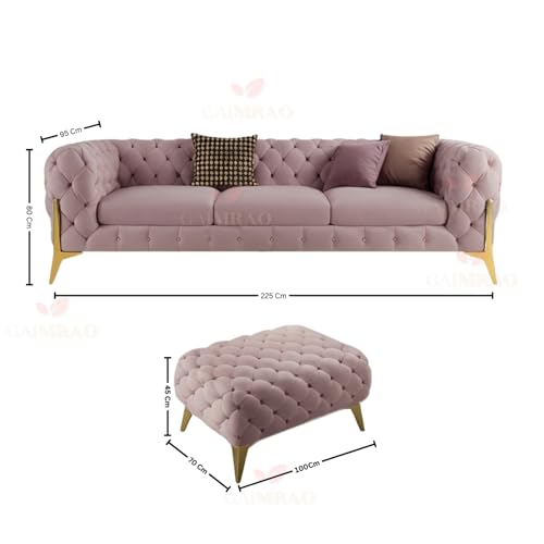 Image of 4 Seater Sofa Set Modern Classic Chesterfield Style Sofa Set with Pillows for Living Room, Bedroom and Office and Hallway Colour (3+1+OTTO Pink FC)