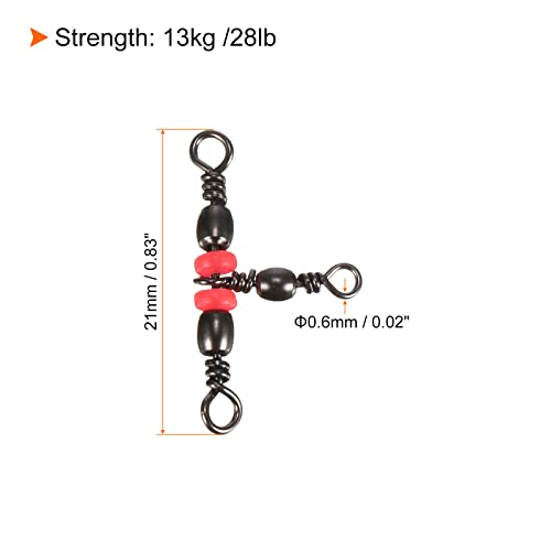 PATIKIL 3 Way Swivel, 60Pcs 28lb Stainless Steel Cross Line T-Turn Triple Barrel Terminal Tackle for Saltwater Freshwater Fishing Black - Image 2