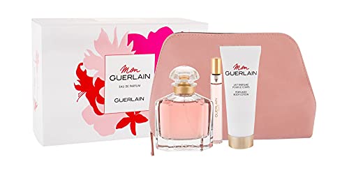 Guerlain Mon 4 Piece Set for Women (3.4 Oz Eau De Parfum Spray + 0.3 Oz Eau De Parfum Spray Mini+ 2.5 Oz body Lotion + Coffret Bag), 3346470137103