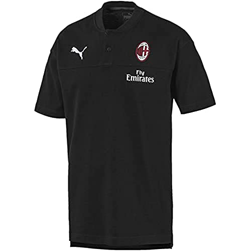 PUMA 2019-2020 AC Milan Casuals Polo Football Soccer T-Shirt Jersey (Black)