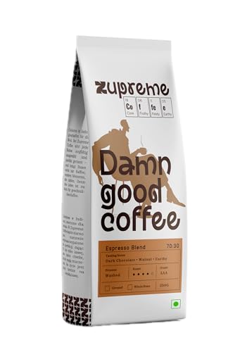Image of Zupreme Premium Coffee Espresso Blend 70:30 | Arabica Robusta Coffee Beans | Medium to Dark Roast | Strong Crema & Bold Taste | Freshly Roasted | Ideal for Espresso & Milk Coffee | 250 Grams