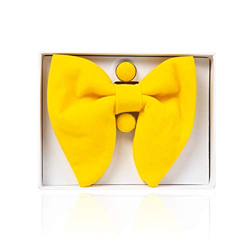 Image of GUSLESON Mens Solid Plaid Velvet Pre-tied Adjustable Bow Tie and Pocket Square Cufflink Set with Gift Box