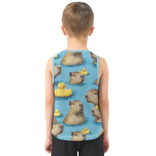 Boys Tank Top Shirts Funny Capybara Yellow Rubber Duck Sleeveless T-Shirts Crew Neck for Kids Clothing Children3