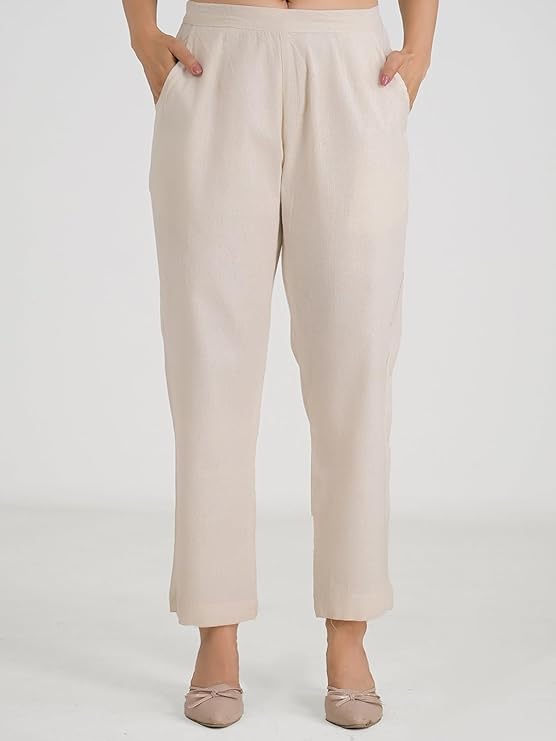 Image of Women's Solid Straight Fit Cotton Trousers | Slim Fit | Trousers for Women | Casual & Office Wear Bottom for Daily
