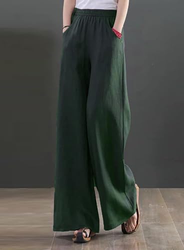 Image of KOTTY Women's Crumble Fabric High Waist Solid Color Drawstring Wide Leg Trousers Loose with Pockets