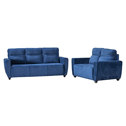 Image of Wakefit Sofa Set | 3 Year Warranty | Sofa 5 Seater, 5 Seater Sofa for Living Room, Wooden Sofa Set, Sofa Set 3+2 Seater - Belize(Fabric-Velvet : Blue)