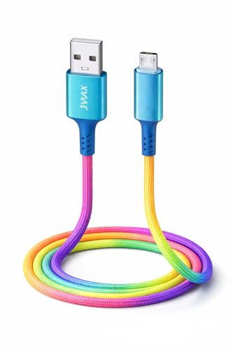 Image of Jmax Micro USB Cable 1 m 3A Fast Charging Micro USB Cable | 1 Meter Nylon Braided | Quick Charge 3.0, Warp, Dash, VOOC Support | Rainbow Cable
