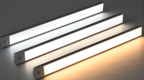 HengBo Motion Sensor Light, 54 LEDs USB Rechargeable Under Cabinet Light, 3 Color Temperatures Dimmable Closet Light, Magnetic Stick Night Lamp for Kitchen, Bedroom, Stairs, Hallway-2 Pack, Silver