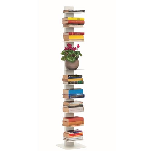 ALUBOX DEMETRA Libreria Verticale A Colonna Da Terra Autoportante 167X30X30 Cm Libreria Salvaspazio Scaffale In Alluminio E Lamiera Zincata 16 Kg Con 10 Mensole Da 17X23 Cm (BAINCA)