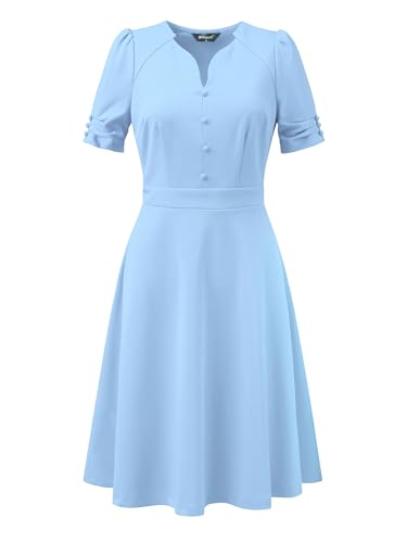 Image of Allegra K Formal Work Dress for Women's Puffy Sleeve A-Line V Neck Office Dresses