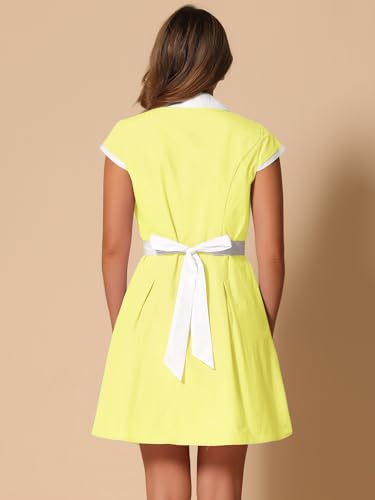 Image of Allegra K Women's Vintage Button Down Shirt Dress Notch Lapel Short Sleeve Belted Office Mini Short Dresses