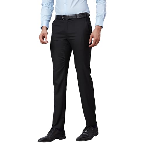 Image of Raymond Men Slim Fit Structure Pattern Poly Viscose Lycra Blend Flat Front Formal Trouser
