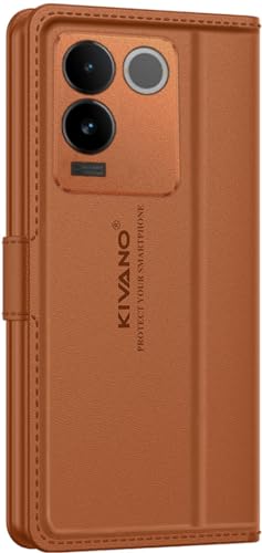 Image of KIVANO LUXE Compatible for Vivo T2 Pro 5G / IQOO Z7 Pro 5G Luxury Handmade Leather Magnetic Flip Folio Case | Card Holder & Kickstand | Slim Protective Cover | Unisex - Brown