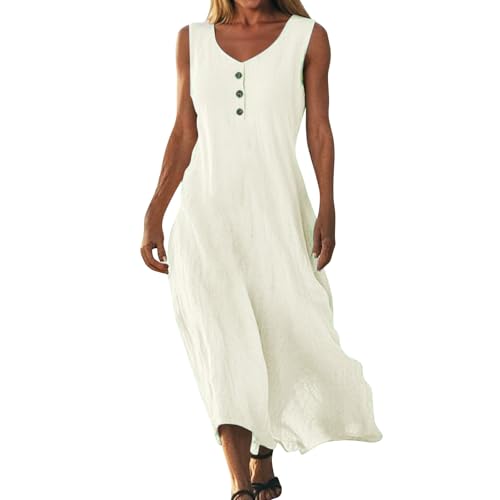 VgguDoe Strandkleid Damen Luftig Lang,Sommerkleid Damen Lang,V-Ausschnitt Kleid Ärmellos,Sommerkleider für Mollige,Umstandskleid...