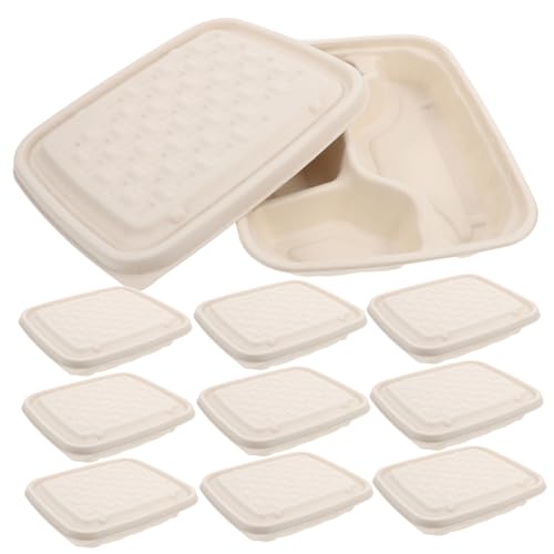 COMNESTBI 10 Piezas Fiambrera Compartimentada Para Llevar Platos Para Ir Contenedores De Comida Con Tapas Ir Contenedores Para Comida Recipientes Para Llevar Con Tapa Papel Caqui