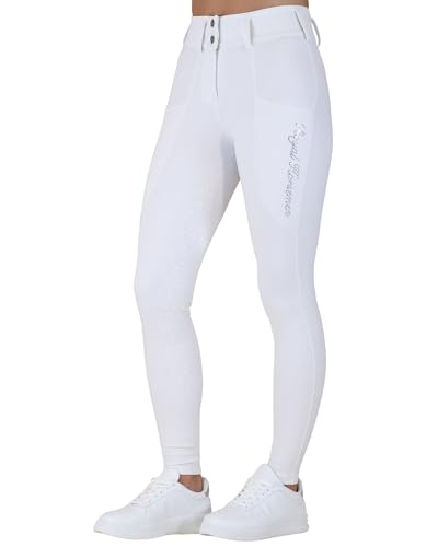 Royal Horsemen Pantalones de equitación – Silicona – Mujer & Niña – Con bolsillos para teléfono móvil y trabillas para cinturón – Highwaista efecto moldeador talla XXS-XL, blanco, XS delgado