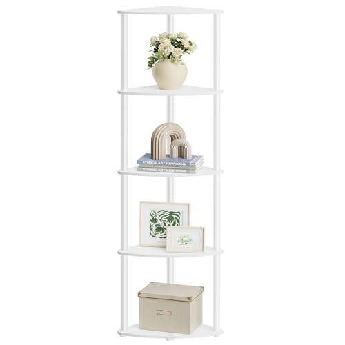 SONGMICS HOME Assemblage Ultra-Rapide sans Outils, Étagère d'angle à 5 Niveaux, Étagère de Rangement, 38,3 x 27 x 139 cm, pour Salon, Chambre, Cuisine, Blanc Neige...