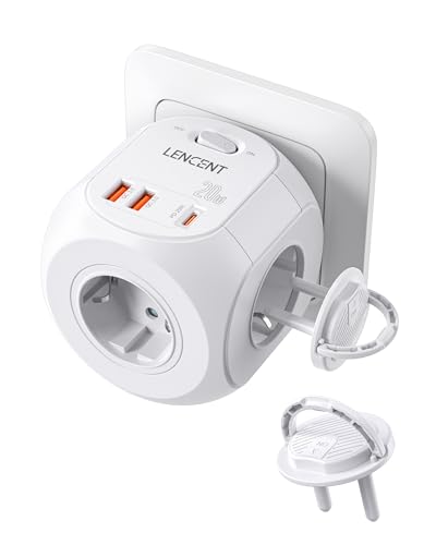 LENCENT Enchufe USB Cubo Carga Rápida PD20W, Ladron Enchufe con 4 Tomas CA