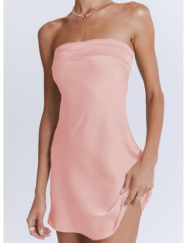 Image of Realtix Womens Satin Silk Backless Strapless Mini Dress Sexy Low Back Tube Club Party Dress for Women