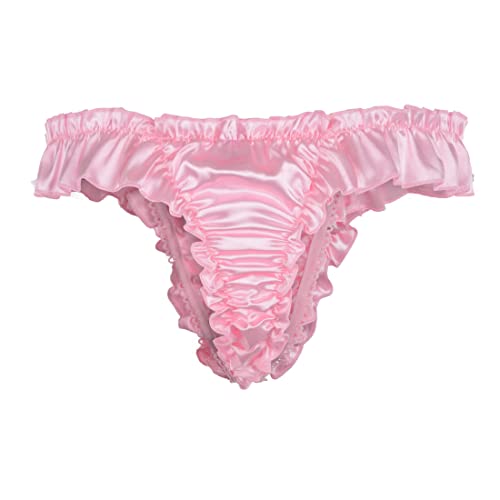 Satini Men's Satin Ruffle Low Rise Sissy Thong Tanga Knickers Briefs Panties2