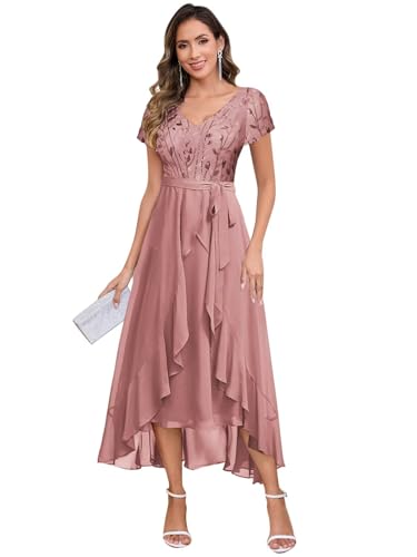 Sparkly Sequin Mother of The Bride Dresses for Women Chiffon Tea Length A Line Formal Evening Gowns