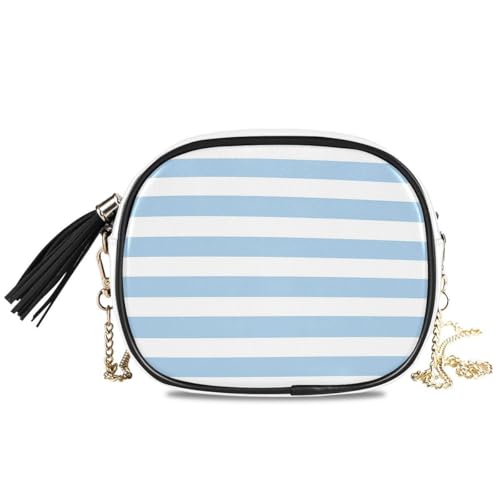 Image of ALAZA Women's Blue White Striped PU Leather Crossbody Bag Shoulder Purse with Tassel