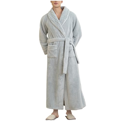 Men's Kimono Robe Shawl Collar Classic Long Bathrobe Pockets Lightweight Loungewear Lace Up Solid Pajamas Sleepwear
