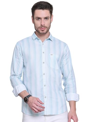 Image of Majestic Man Men Cotton Classic Slim Fit Opaque Striped Casual Shirt