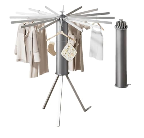 Sailozai 物干しラック、床置き、設置不要、360度回転、収納可能、省スペース、バルコニー、屋内、折りたたみ式物干しラック (【炭素鋼ロッドと炭素鋼フット】グレー)