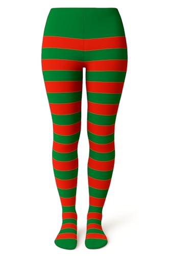 Kids Striped Tights, Red and Emerald Green, 40 Denier Nylon, Stretchy Classic Style, Ages 3-14