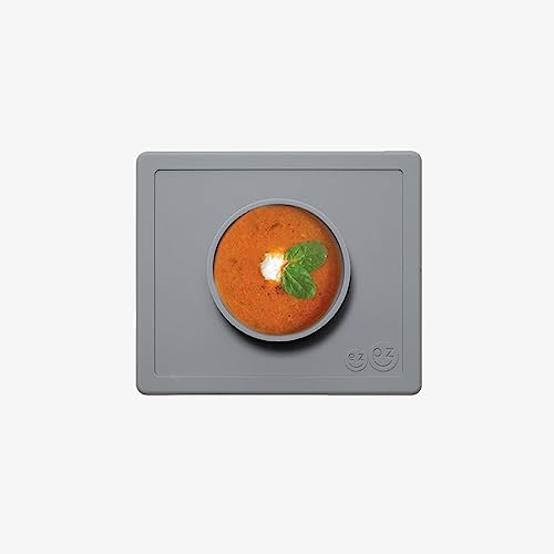 Image of ezpz Happy Bowl - 100% Food Grade Silicone Suction Bowl with Built-in Placemat for Toddlers + Preschoolers Promotes Baby Self-Feeding, Non-Slip, BPA Toxic Free, Microwave Safe - 24months+ (Grey)