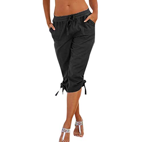 Pantalones Mujer Cortos Deporte Verano Yoga PAOLIAN Pantalones Chandal Vestir Anchos Cintura Baja Casual con Cordónes