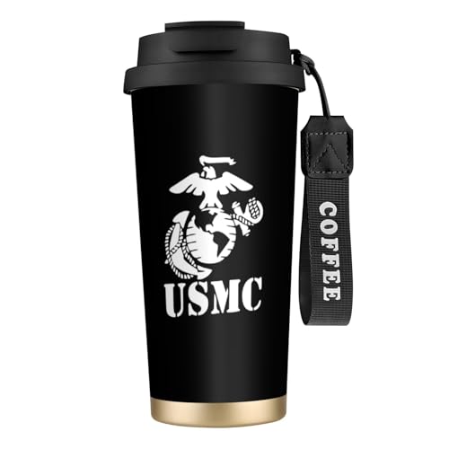 コーヒーカップ アメリカ海兵隊 Usmc タンブラー 魔法瓶 水筒 保温マグ 車載カップ 直飲み 保温保冷 ストロー付き 広口 500ml